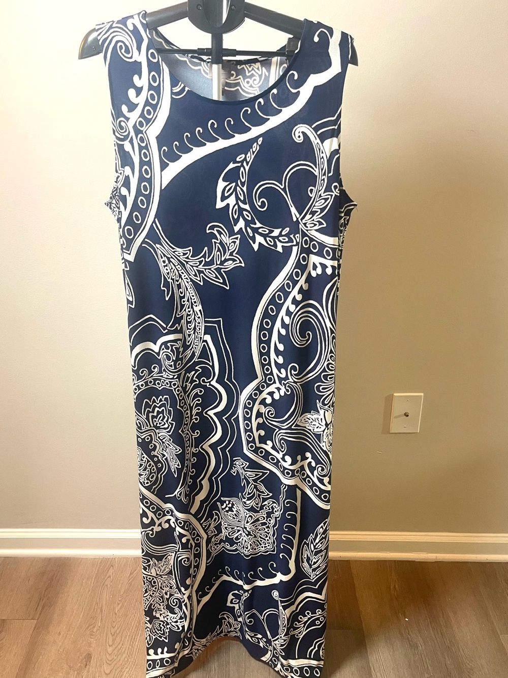 Chico's Navy and White Paisley-Print Sleeveless Maxi Dress